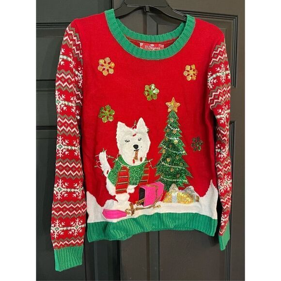 33 Degrees long sleeve crewneck Dog with Treats Christmas sweater. - Picture 2 of 5